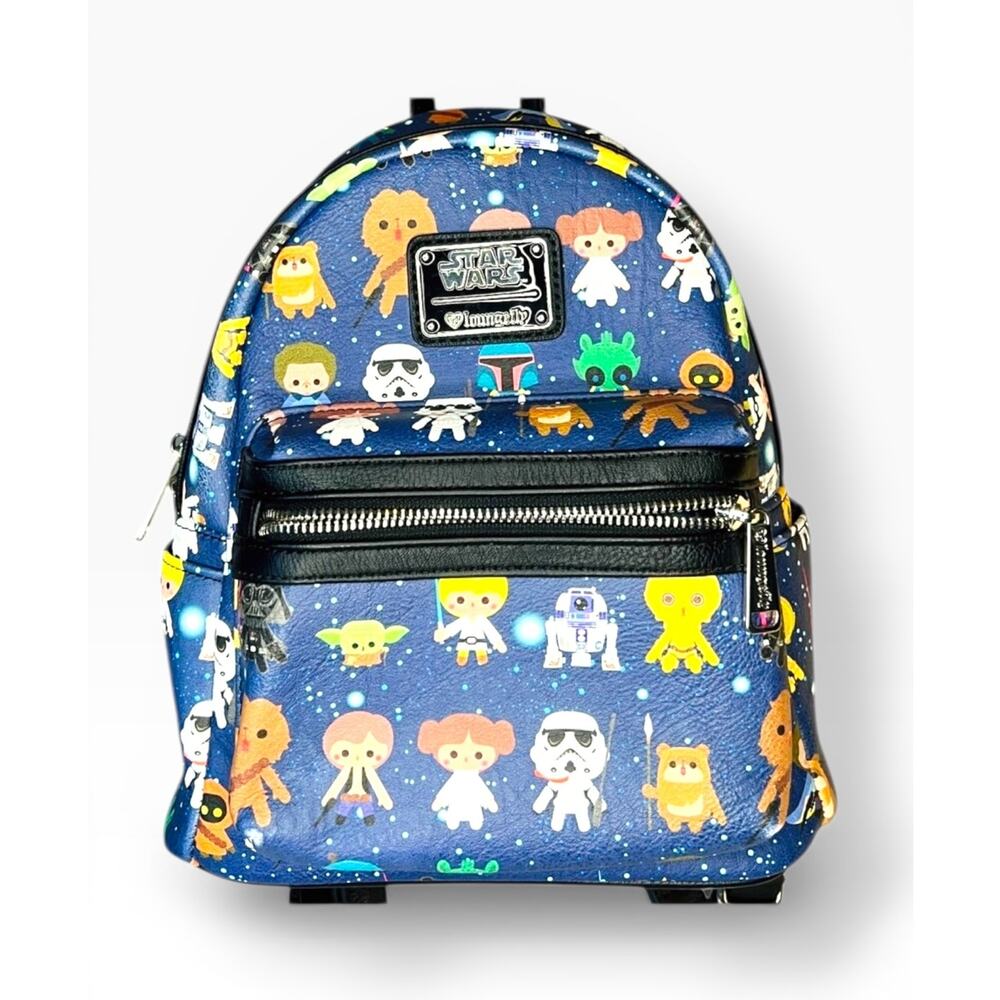 Loungefly Star Wars Chibi Character Print Mini Backpack Blue Galaxy AOP Disney